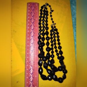 Vintage West Germany triple strand Black Glass beaded necklace